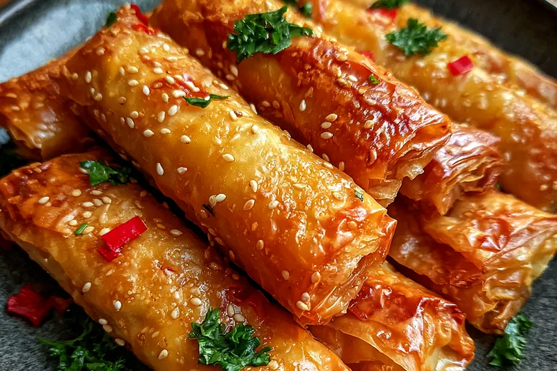 Fresh ingredients for Crispy Feta Cheese Rolls