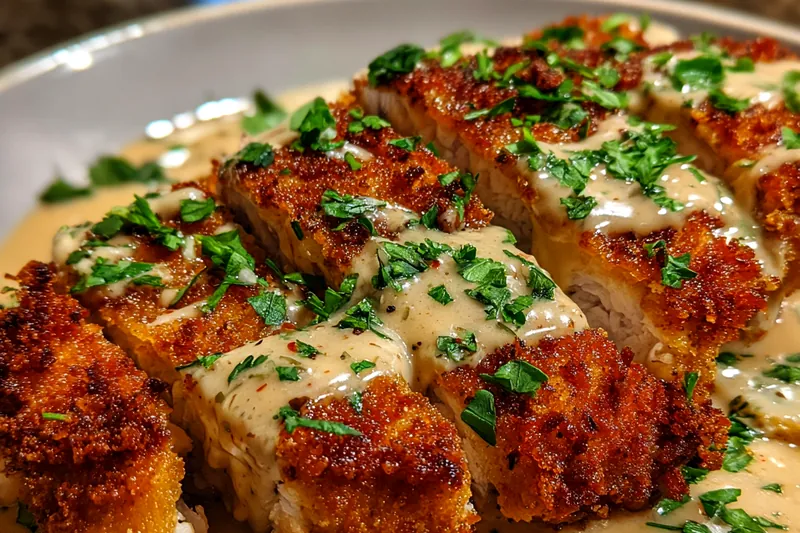 Fresh ingredients for Crispy Parmesan Chicken with Garlic Sauce