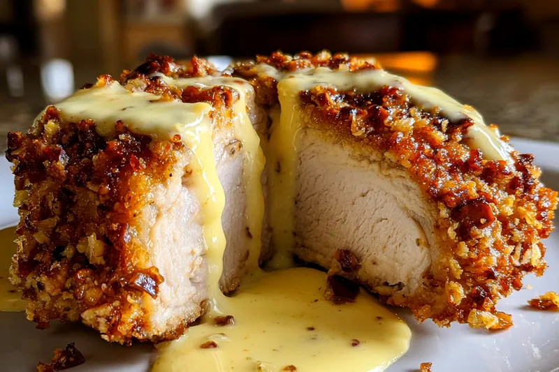 A step-by-step visual of frying Crispy Pretzel Chicken in a skillet, showcasing the perfect golden brown color.