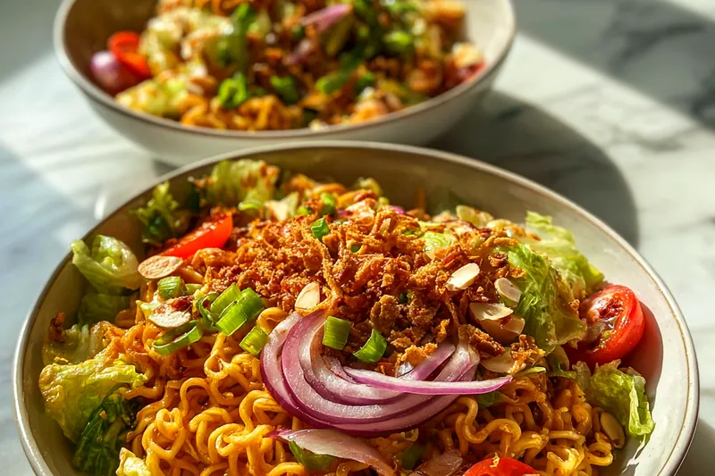 Cooking process for Crispy Ramen Noodle Salad
