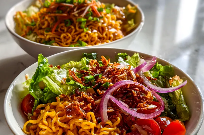 Fresh ingredients for Crispy Ramen Noodle Salad