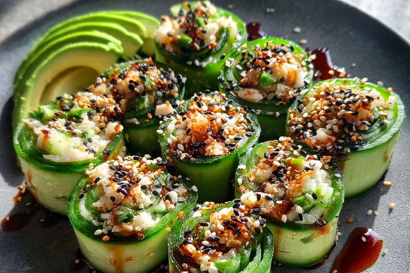 Fresh ingredients for Crunchy Cucumber Chicken Roll Ups