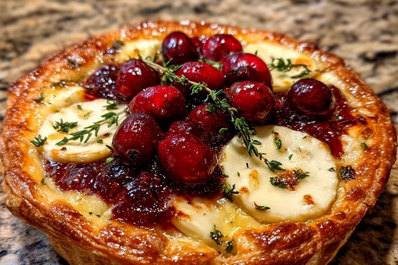 The process of assembling the Decadent Cranberry Brie Tart with layers of ingredients