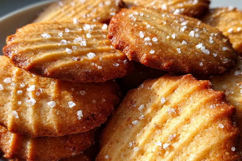 Close-up of Decadent French Butter Cookies baking in the oven, showcasing their golden edges.