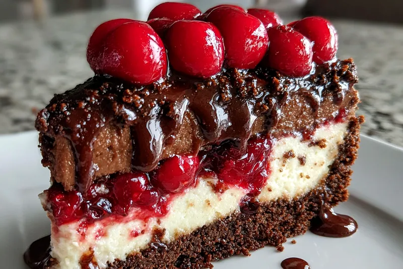 A beautifully arranged display of ingredients for Decadent No-Bake Black Forest Cheesecake.