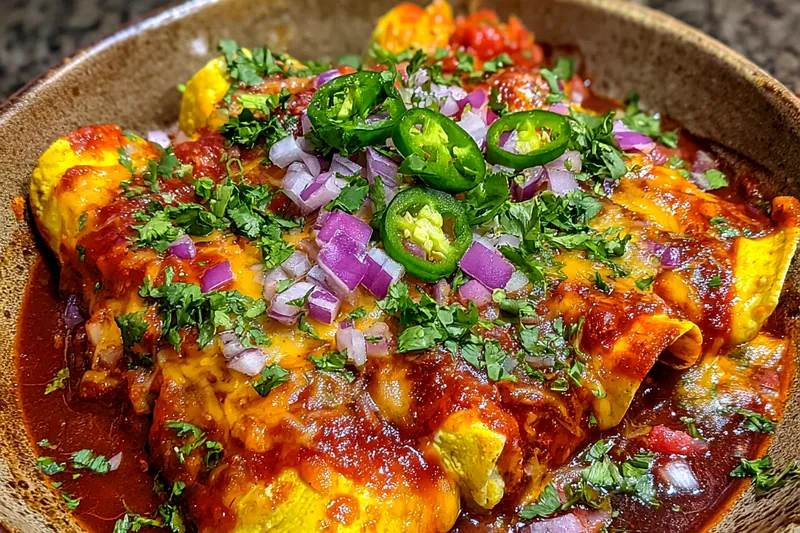 An assortment of fresh ingredients for Delicious Birria Enchiladas, including beef, tortillas, and spices.