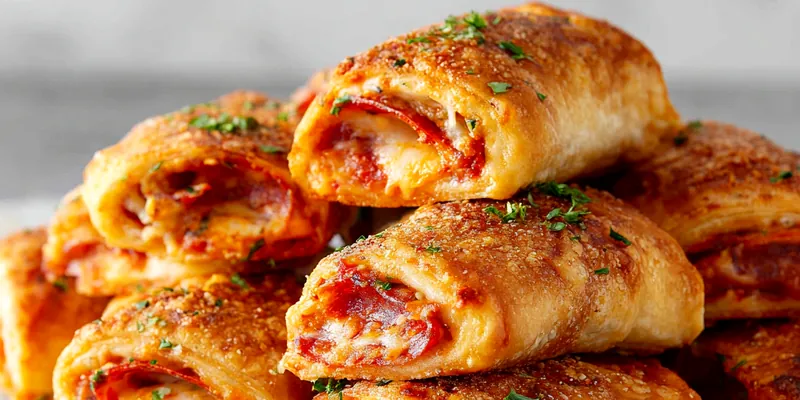 Delicious golden-brown pizza roll-ups filled with cheese and pepperoni