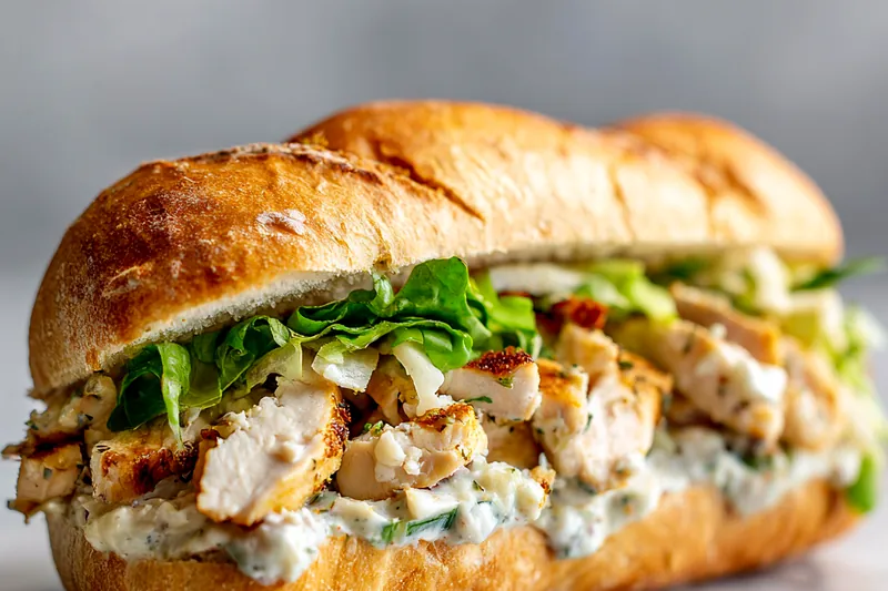 Fresh ingredients for chicken garlic sandwich laid out