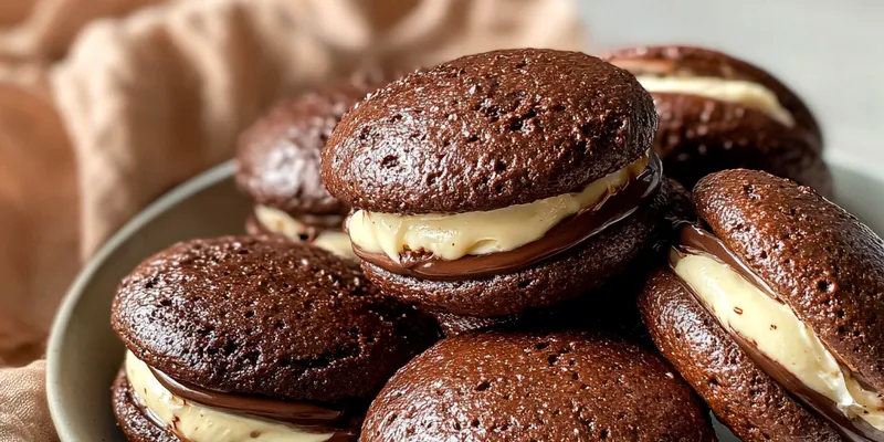 Delicious Delicious Chocolate Sandwich Cookies served on a plate