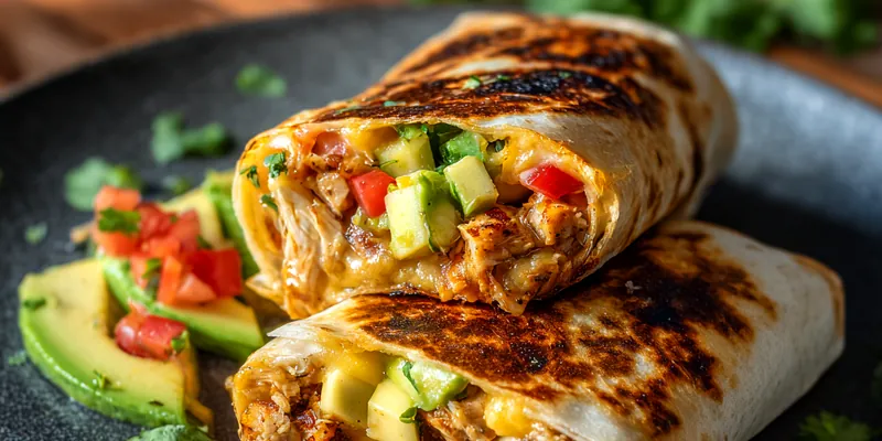 Delicious Delicious Grilled Chicken Burrito served on a plate