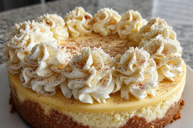 A beautifully arranged display of ingredients for Delightful Eggnog Cheesecake, including cream cheese, sugar, eggs, and spices.