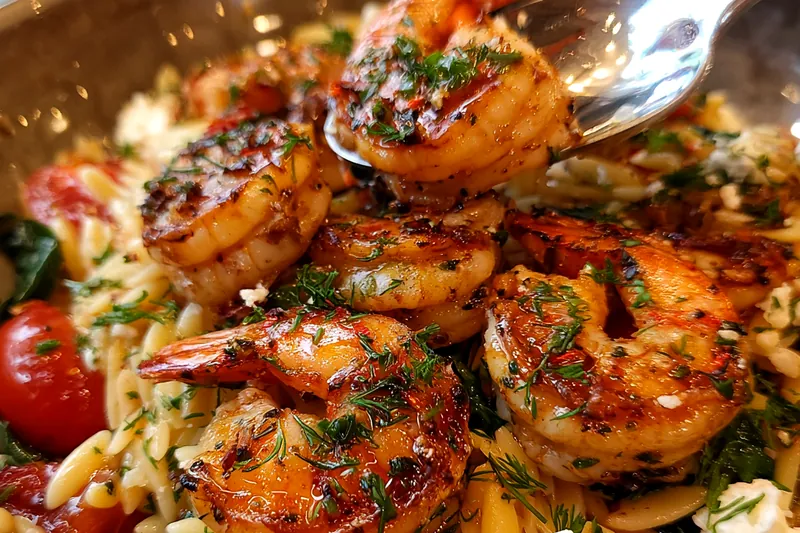 Cooking process for Delightful Grilled Shrimp Orzo
