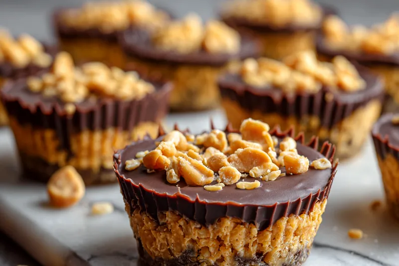 Cooking process of melting peanut butter and chocolate