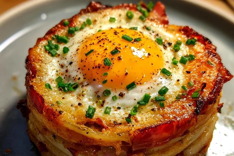 Fresh ingredients for Egg and Bacon Breakfast Stack