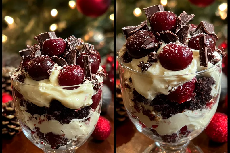 Cooking process for Festive Chocolate Cherry Trifle
