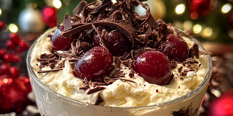 Delicious Festive Chocolate Cherry Trifle served on a plate