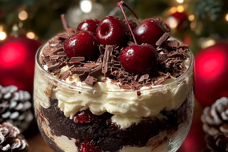 Fresh ingredients for Festive Chocolate Cherry Trifle