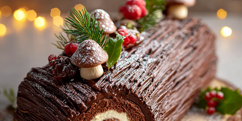 Delicious Festive Chocolate Yule Log served on a plate
