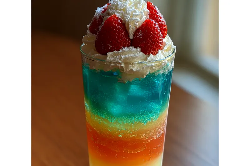 An array of ingredients for Festive Layered Holiday Punch, including vibrant juices, garnishes, and ice.