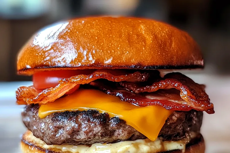 Chef grilling Savory Garlic Butter Burgers to perfection with melted cheese and aromatic garlic butter.