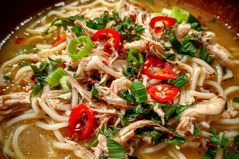 Cooking process for Ginger Garlic Chicken Noodle Soup