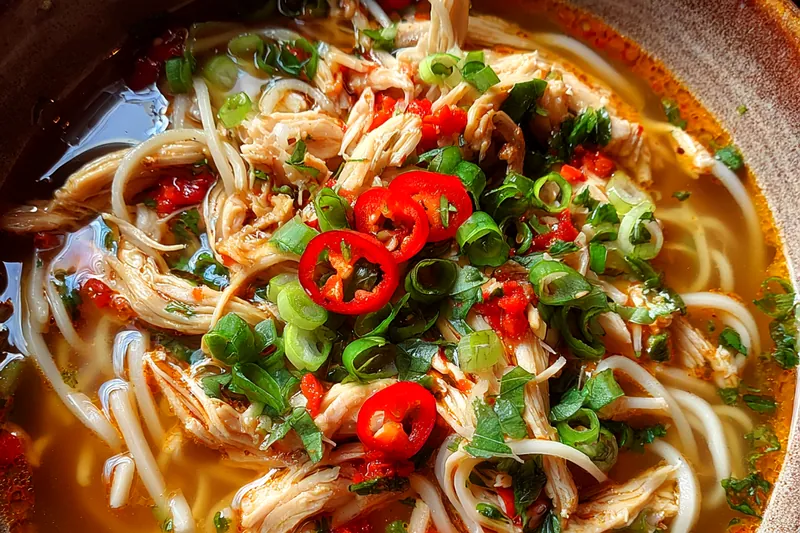 Fresh ingredients for Ginger Garlic Chicken Noodle Soup