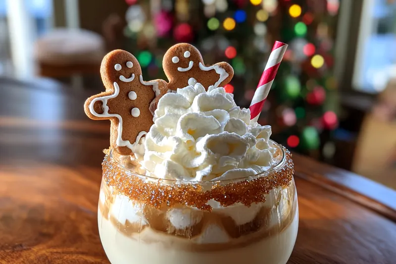 Action shot of shaking the Gingerbread White Russian Cocktail in a shaker filled with ice.