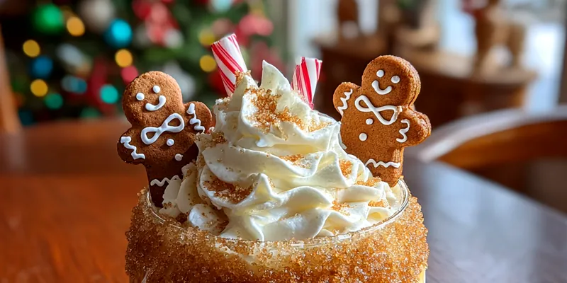 A beautifully garnished Gingerbread White Russian Cocktail with a gingerbread cookie on the rim.
