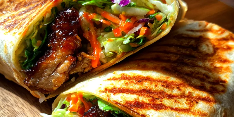 Delicious Glazed Chicken Veggie Wrap served on a plate