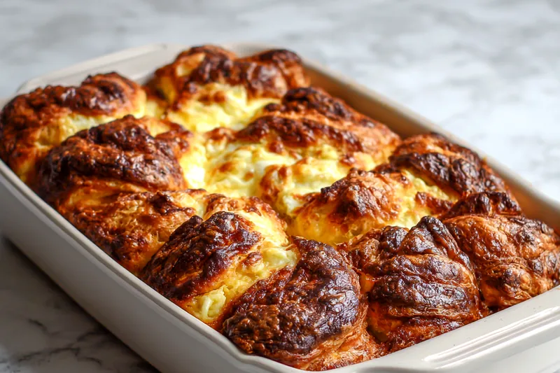 Ingredients for Gooey Croissant Breakfast Bake arranged neatly