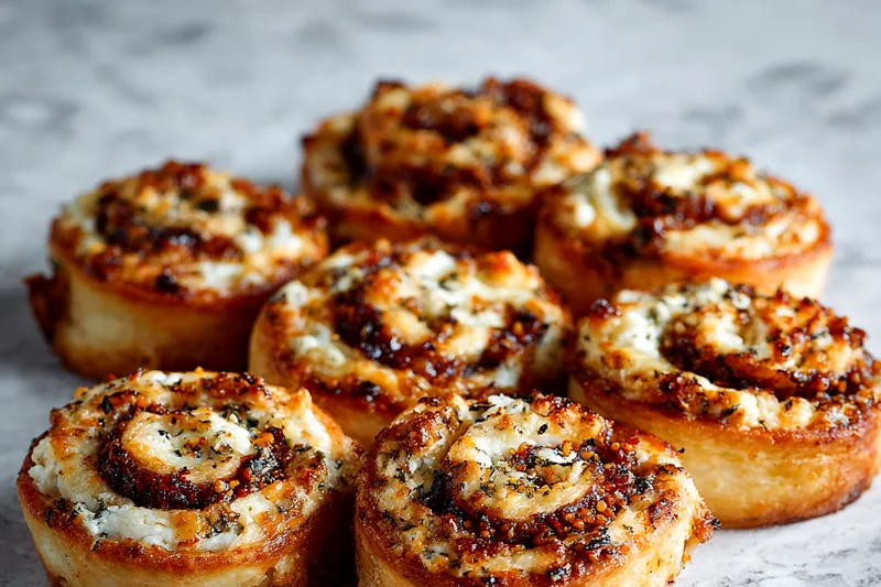 Cooking Gooey Fig Goat Cheese Pinwheels in a skillet