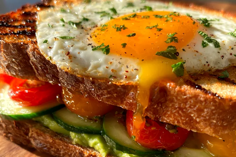 Cooking process for Gourmet Avocado Breakfast Sandwich