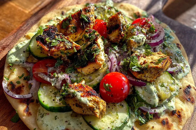 Fresh ingredients for Delicious Greek Chicken Flatbread