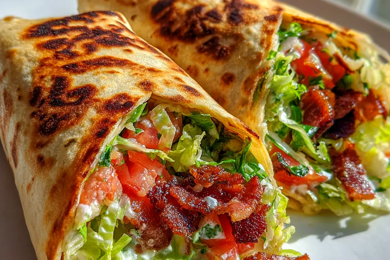 The process of grilling Grilled BLT Wraps Delight, showcasing golden brown wraps on the grill.