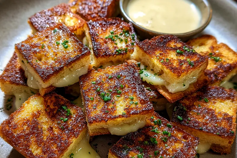 Cooking process for Grilled Cheese Bites with Herb Garnish