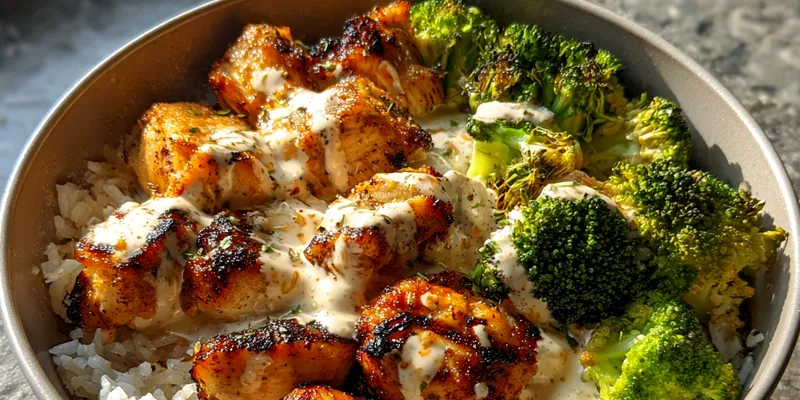 Delicious Delicious Grilled Chicken Bowl served on a plate