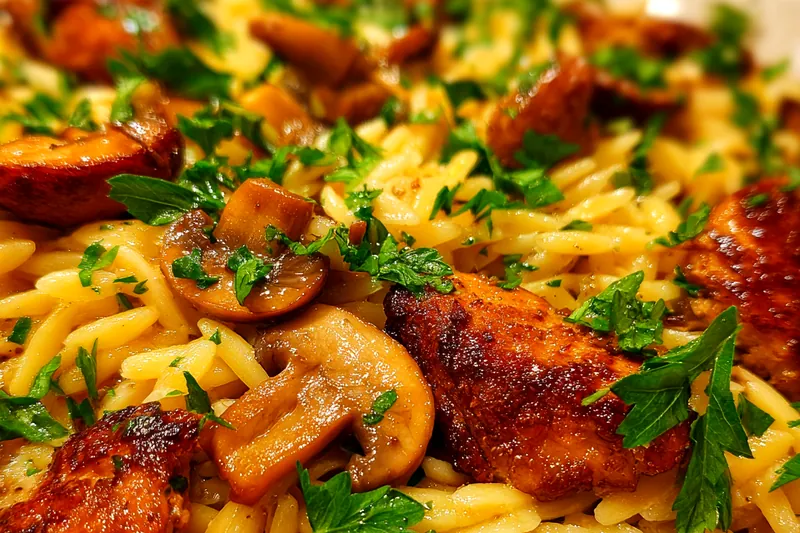 Cooking process for Grilled Chicken Orzo Delight