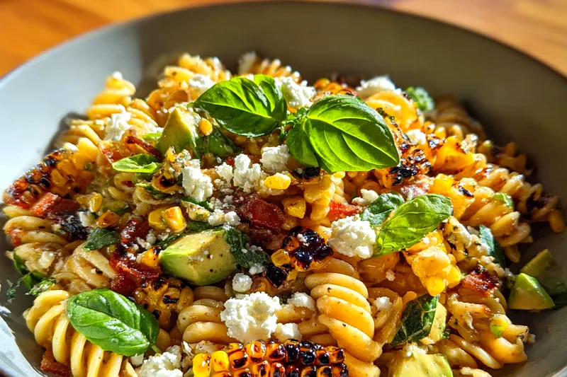 Fresh ingredients for Grilled Corn Pasta Salad