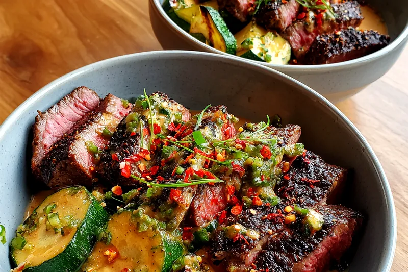 Cooking process for Grilled Steak and Zucchini Bowl