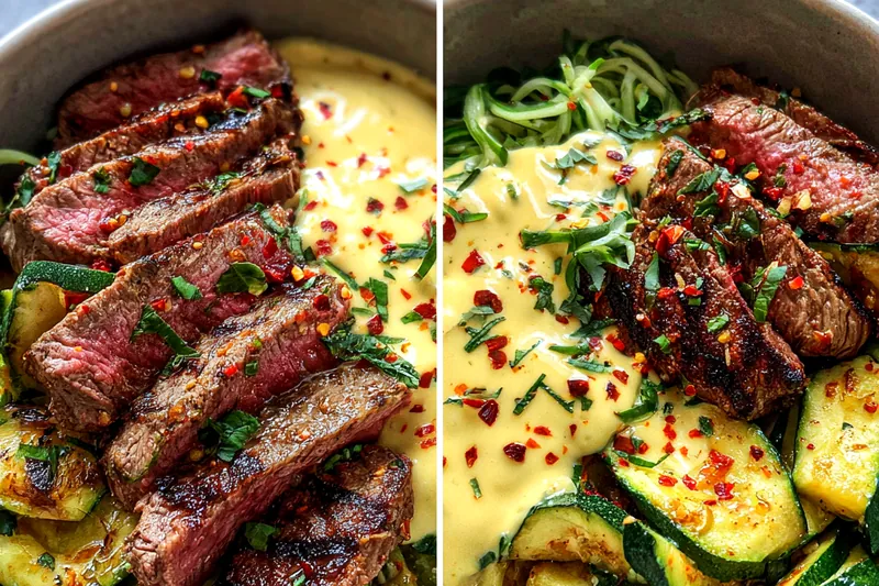 Fresh ingredients for Grilled Steak and Zucchini Bowl
