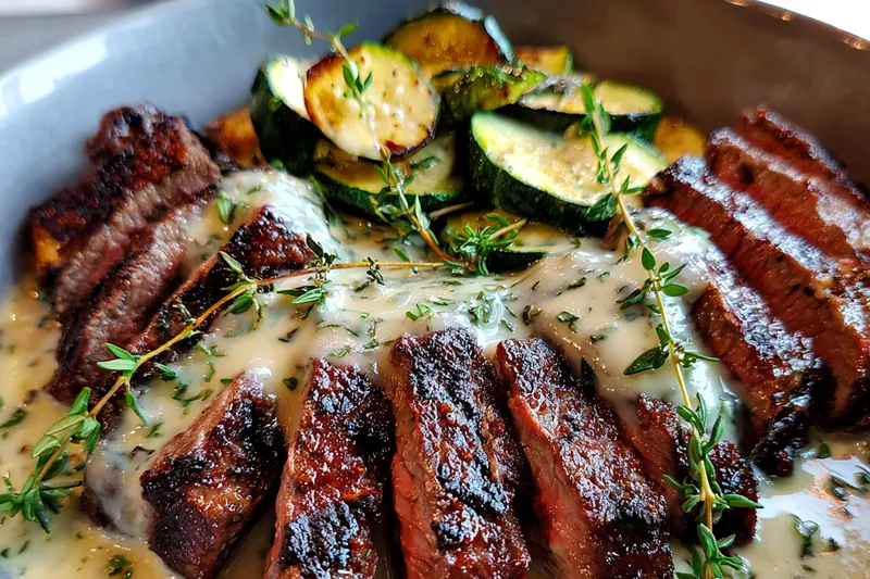 Cooking process for Grilled Steak and Zucchini Bowl