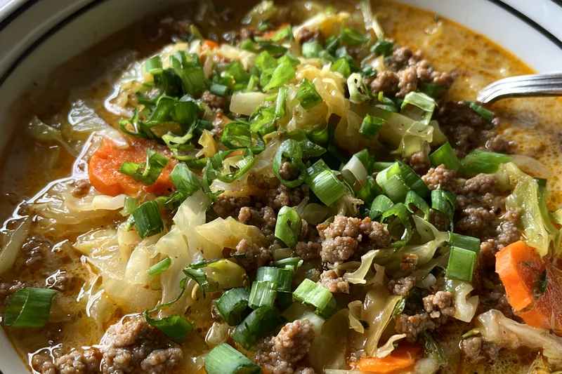 Fresh ingredients for Hearty Egg Roll Soup Bowl