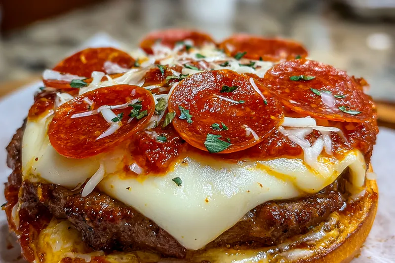 A vibrant display of fresh ingredients for Heavenly Pizza Burgers, including ground beef, marinara, and cheese.