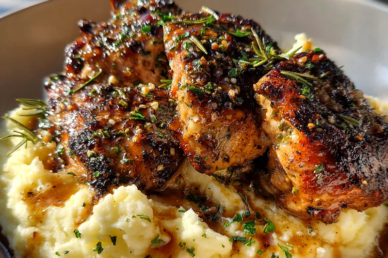 Cooking process for Herb-Crusted Chicken with Mashed Potatoes