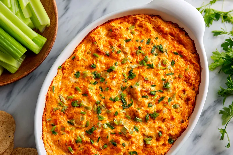 Ingredients for buffalo chicken dip laid out on a kitchen counter