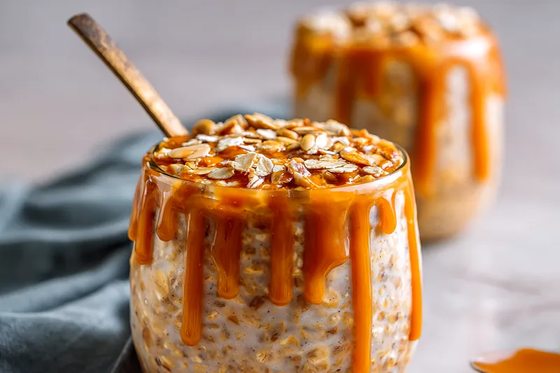 Ingredients for high protein pumpkin overnight oats arranged neatly