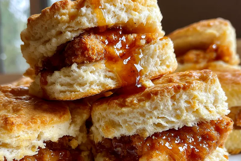 Cooking process for Hot Honey Chicken Biscuits