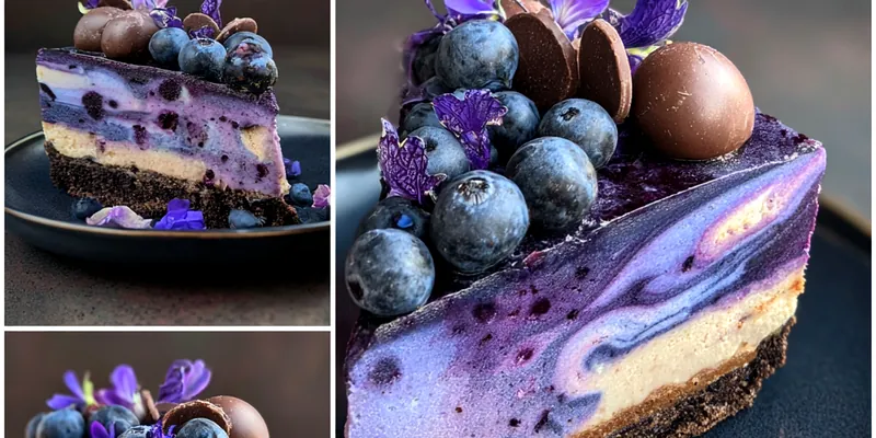 A beautifully plated slice of Irresistible Blueberry Cheesecake Delight with fresh blueberries on top