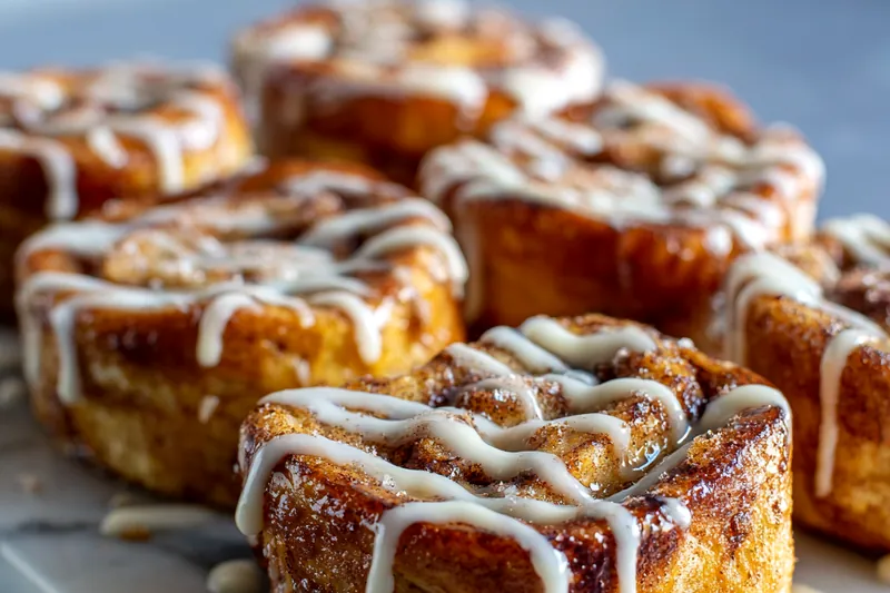 Cooking Cinnamon Roll French Toast Bites in skillet