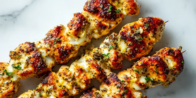 Delicious grilled ranch garlic Parmesan chicken skewers